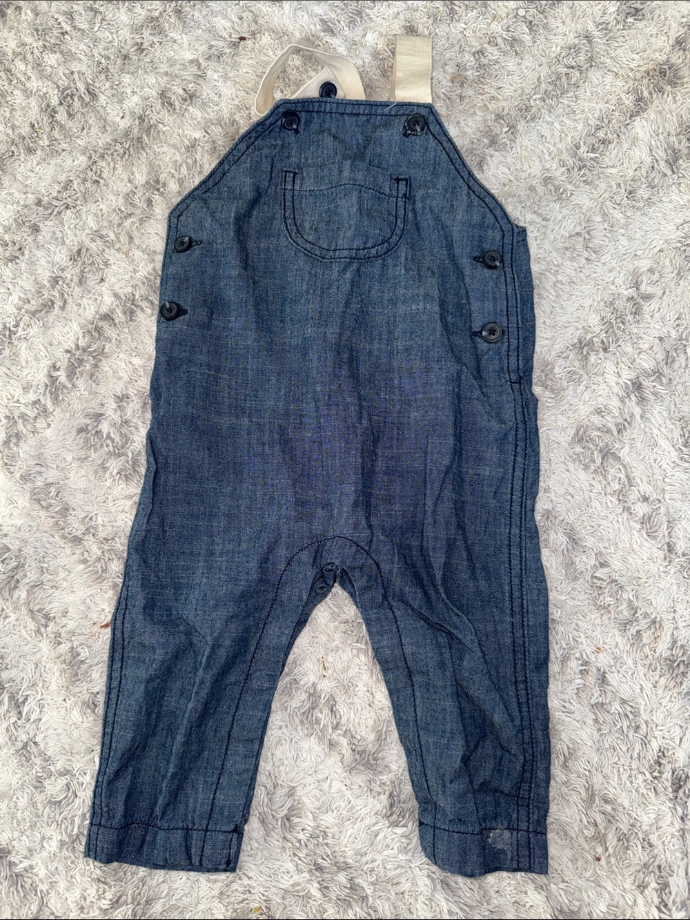 6-12m Joe Fresh like new Dark Denim Baby Overalls with cream straps